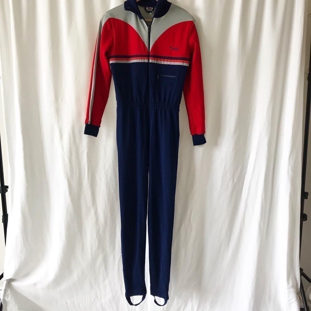 Vintage Ski Suit One Piece Stirrup Snowsuit Retro 80s 90s Thermal Suit Size 12